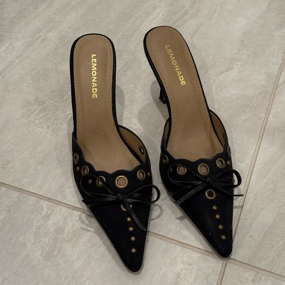 Princess Polly Shoes - Black Suede Pointed Toe Slide Mules
